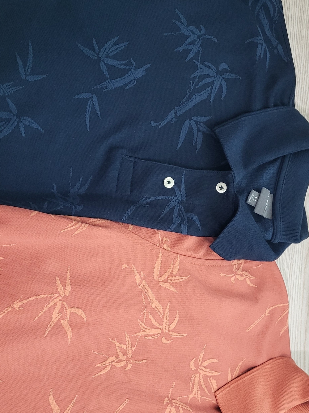 Merona Men's Navy and Coral Bamboo Jacquard Polo Pair XL